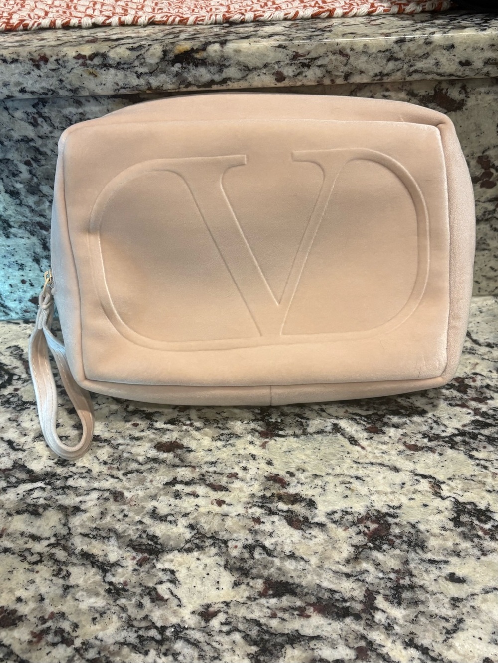 Large Valentino Soft Blush/Beige Velvet Wristlet Pouch